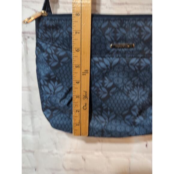 Travelon Anti-Theft Classic North South Crossbody Blue Floral Gold Hardware - Picture 13 of 14